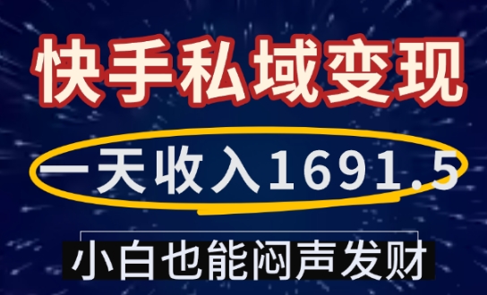 一天收入1691.5，快手私域变现，小白也能闷声发财-搞钱专业户
