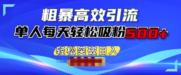 粗暴高效引流，单人每天轻松吸粉500+，轻松突破日入多张-搞钱专业户