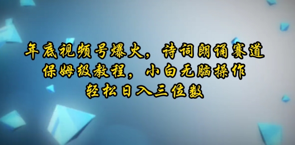 年底视频号爆火，诗词朗诵赛道，保姆级教程，小白无脑操作，轻松日入三位数-搞钱专业户