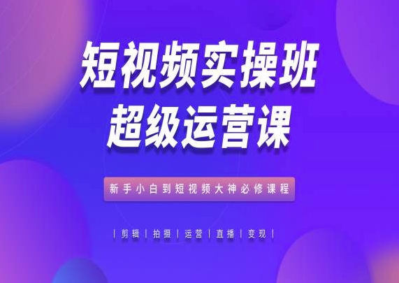 短视频实操班超级运营课，新手小白到短视频大神必修课程-搞钱专业户