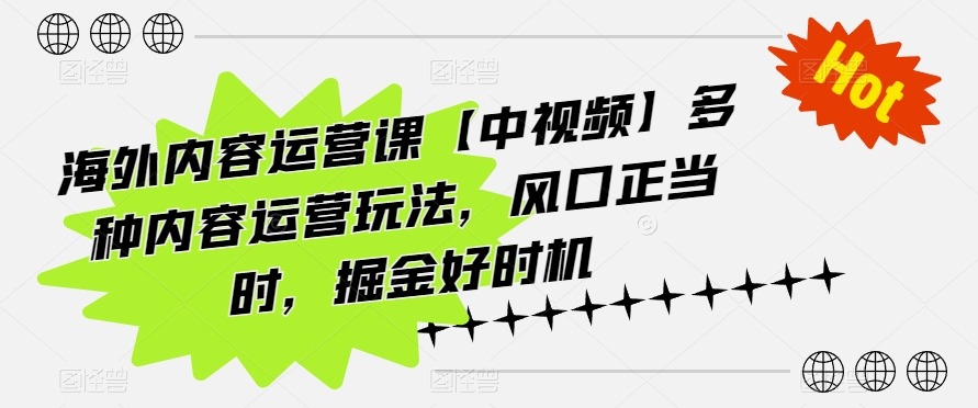 海外内容运营课【中视频】多种内容运营玩法，风口正当时，掘金好时机-搞钱专业户