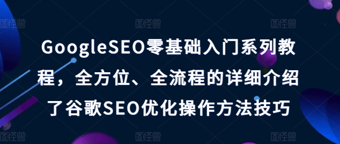 GoogleSEO零基础入门系列教程，全方位、全流程的详细介绍了谷歌SEO优化操作方法技巧-搞钱专业户