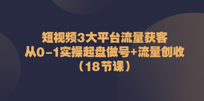 短视频3大平台流量获客：从0-1实操起盘做号+流量创收（18节课）-搞钱专业户
