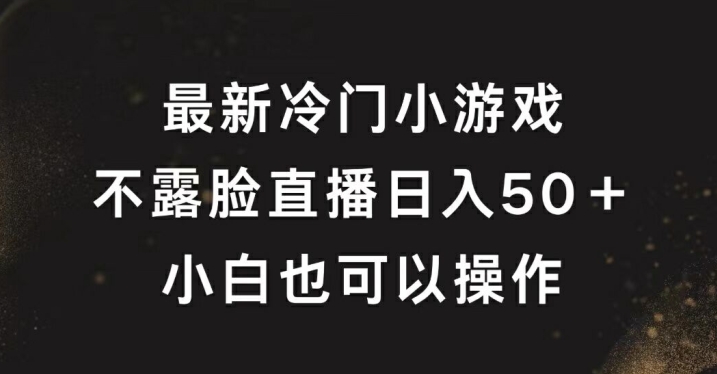 最新冷门游戏不露脸直播，轻松日入50+，小白也可操作-搞钱专业户