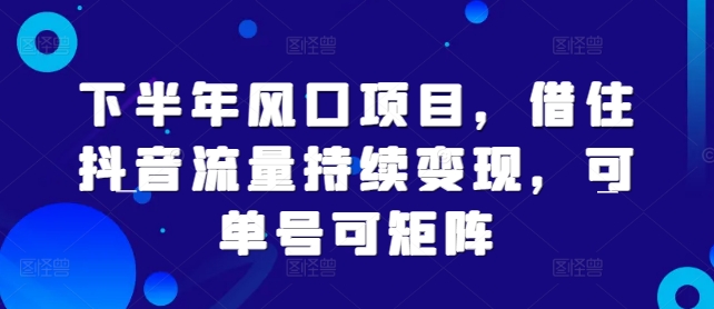下半年风口项目，借住抖音流量持续变现，可单号可矩阵-搞钱专业户