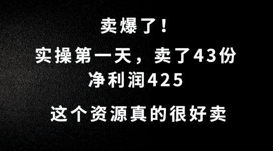 这个资源，需求很大，实操第一天卖了43份，净利润425【揭秘】-搞钱专业户