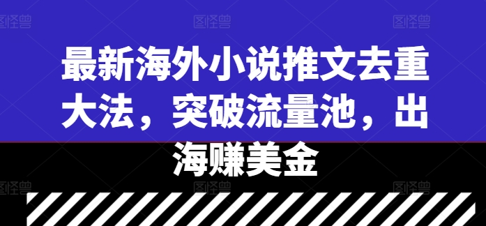 最新海外小说推文去重大法，突破流量池，出海赚美金-搞钱专业户