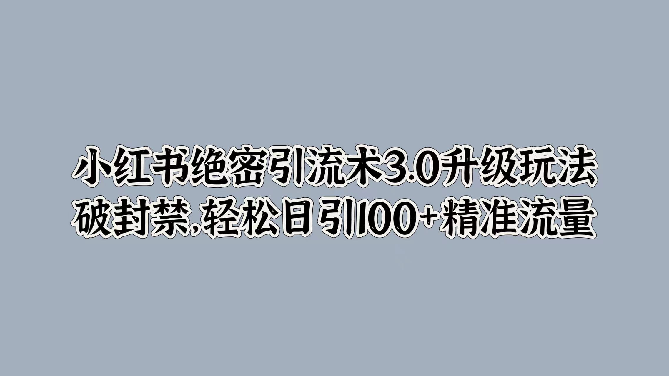 小红书绝密引流术3.0升级玩法，破封禁，轻松日引100+精准流量-搞钱专业户