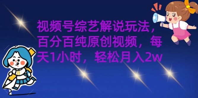 视频号综艺解说玩法，百分百纯原创视频，每天1小时，轻松月入2w-搞钱专业户