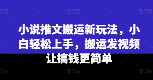 小说推文搬运新玩法，小白轻松上手，搬运发视频让搞钱更简单-搞钱专业户