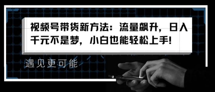 视频号带货新方法：流量飙升，日入千元不是梦，小白也能轻松上手-搞钱专业户