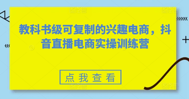 教科书级可复制的兴趣电商，抖音直播电商实操训练营-搞钱专业户