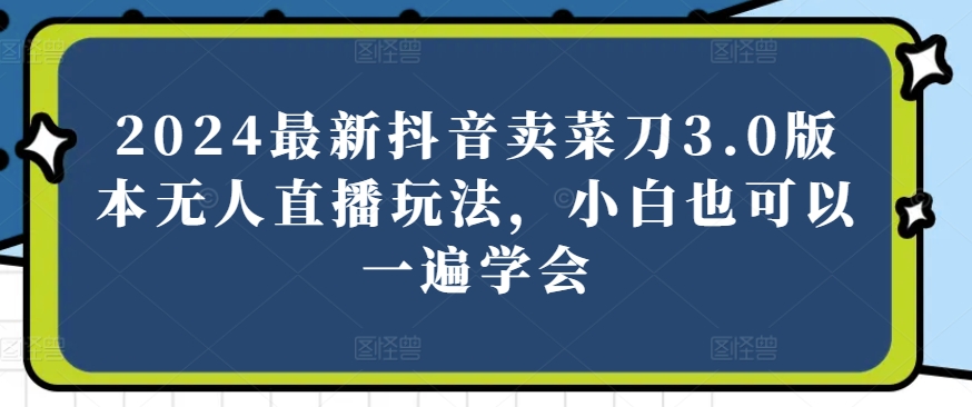 2024最新抖音卖菜刀3.0版本无人直播玩法，小白也可以一遍学会-搞钱专业户
