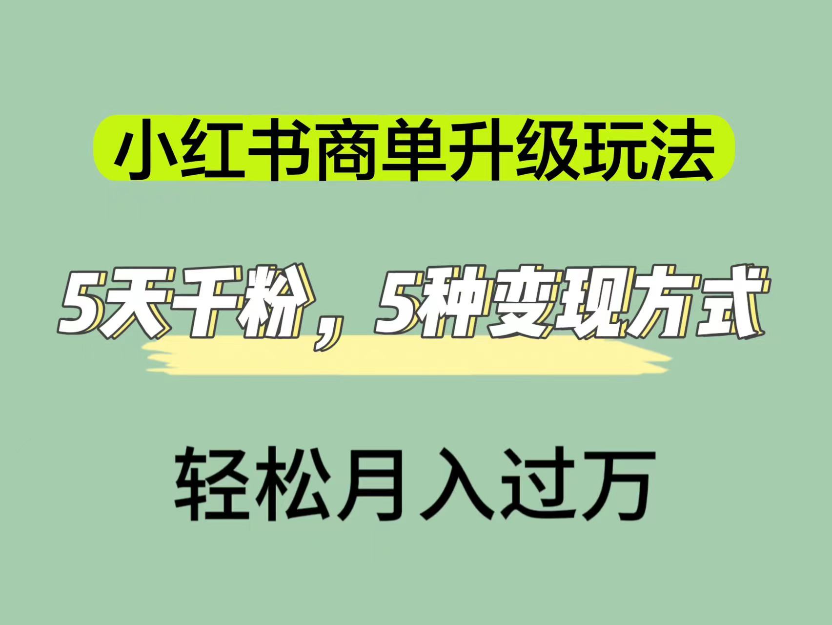 （7312期）小红书商单升级玩法，5天千粉，5种变现渠道，轻松月入1万+-搞钱专业户