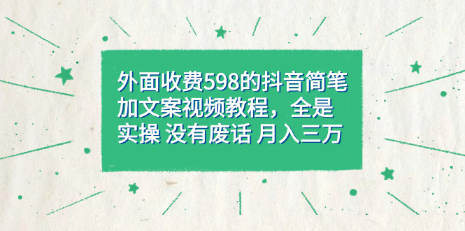 （7327期）外面收费598抖音简笔加文案教程，全是实操 没有废话 月入三万（教程+资料）-搞钱专业户