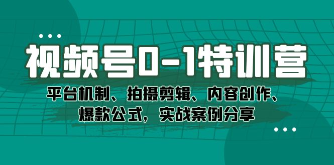 （7373期）视频号0-1特训营：平台机制、拍摄剪辑、内容创作、爆款公式，实战案例分享-搞钱专业户