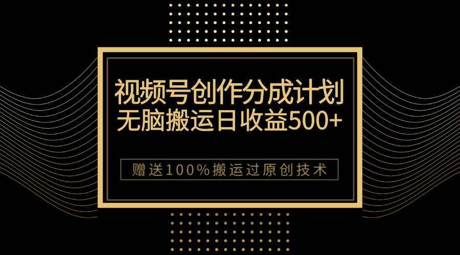 （7589期）最新视频号创作分成计划，无脑搬运一天收益500+，100%搬运过原创技巧-搞钱专业户