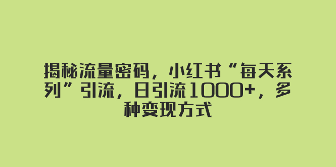 （8179期）揭秘流量密码，小红书“每天系列”引流，日引流1000+，多种变现方式-搞钱专业户