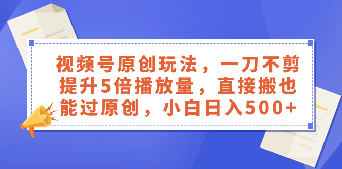 （8286期）视频号原创玩法，一刀不剪提升5倍播放量，直接搬也能过原创，小白日入500+-搞钱专业户