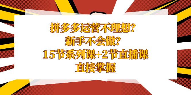 （8479期）拼多多运营不理想？新手不会做？15节系列课+2节直播课，直接掌握-搞钱专业户