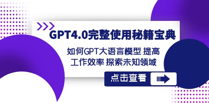 （8481期）GPT4.0完整使用-秘籍宝典：如何GPT大语言模型 提高工作效率 探索未知领域-搞钱专业户