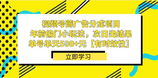 （8527期）视频号薅广告分成项目，年前偏门小玩法，次日出结果，单号单天500+元【…-搞钱专业户