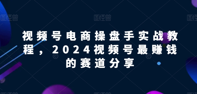 视频号电商实战教程，2024视频号最赚钱的赛道分享-搞钱专业户