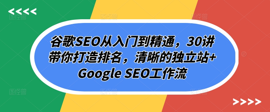 谷歌SEO从入门到精通，30讲带你打造排名，清晰的独立站+Google SEO工作流-搞钱专业户