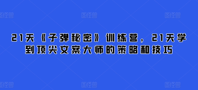 21天《子弹秘密》训练营，21天学到顶尖文案大师的策略和技巧-搞钱专业户