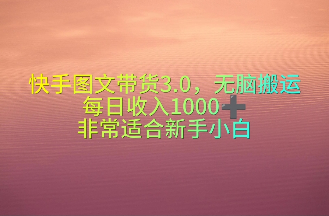 （10252期）快手图文带货3.0，无脑搬运，每日收入1000＋，非常适合新手小白-搞钱专业户