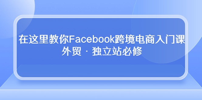 在这里教你Facebook跨境电商入门课，外贸·独立站必修（19节课）-搞钱专业户