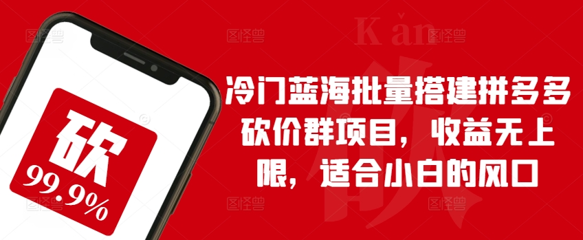 冷门蓝海批量搭建拼多多砍价群项目，收益无上限，适合小白的风口-搞钱专业户