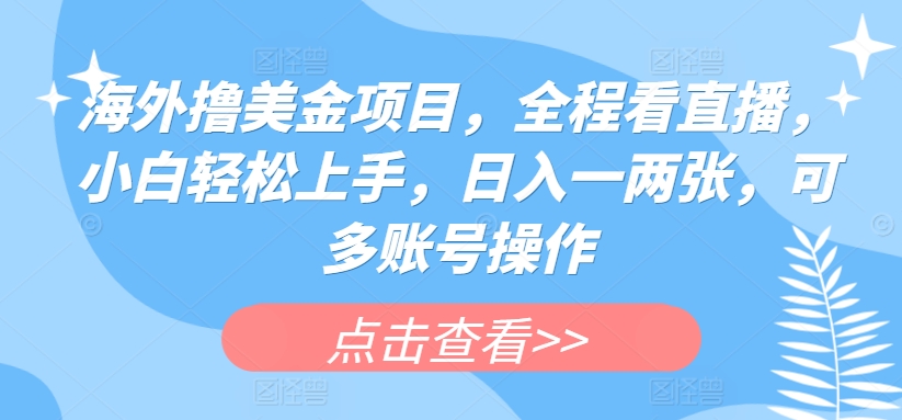 海外撸美金项目，全程看直播，小白轻松上手，日入一两张，可多账号操作-搞钱专业户