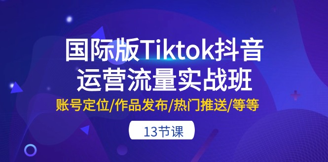 国际版Tiktok抖音运营流量实战班：账号定位/作品发布/热门推送/等等（13节）-搞钱专业户