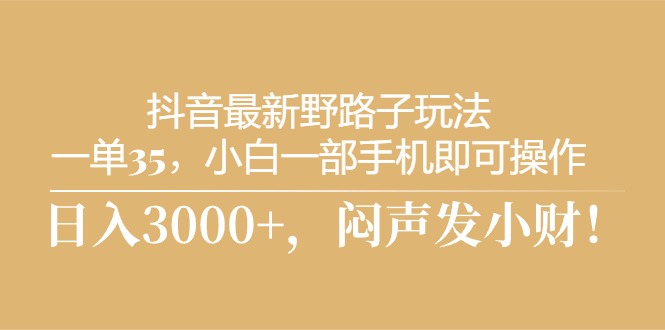 （10766期）抖音最新野路子玩法，一单35，小白一部手机即可操作，，日入3000+，闷…-搞钱专业户