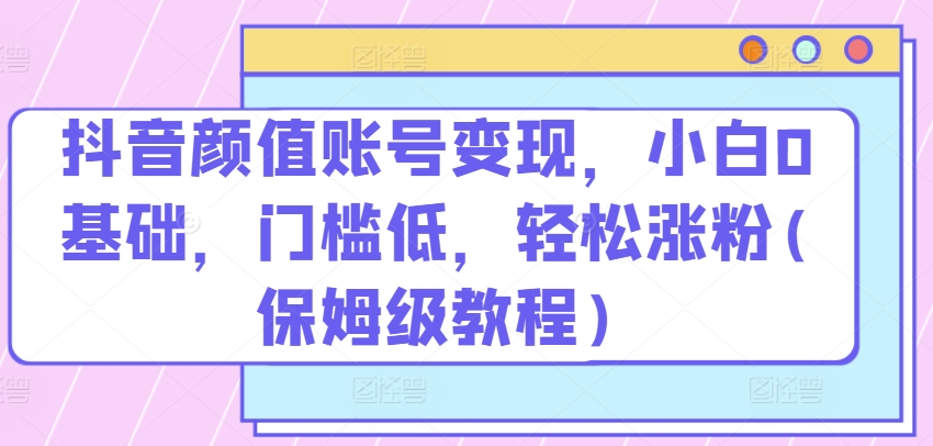 抖音颜值账号变现，小白0基础，门槛低，轻松涨粉(保姆级教程)-搞钱专业户