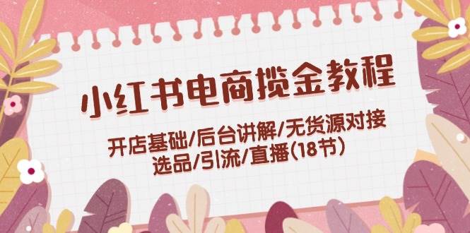小红书电商揽金教程：开店基础/后台讲解/无货源对接/选品/引流/直播(18节)-搞钱专业户