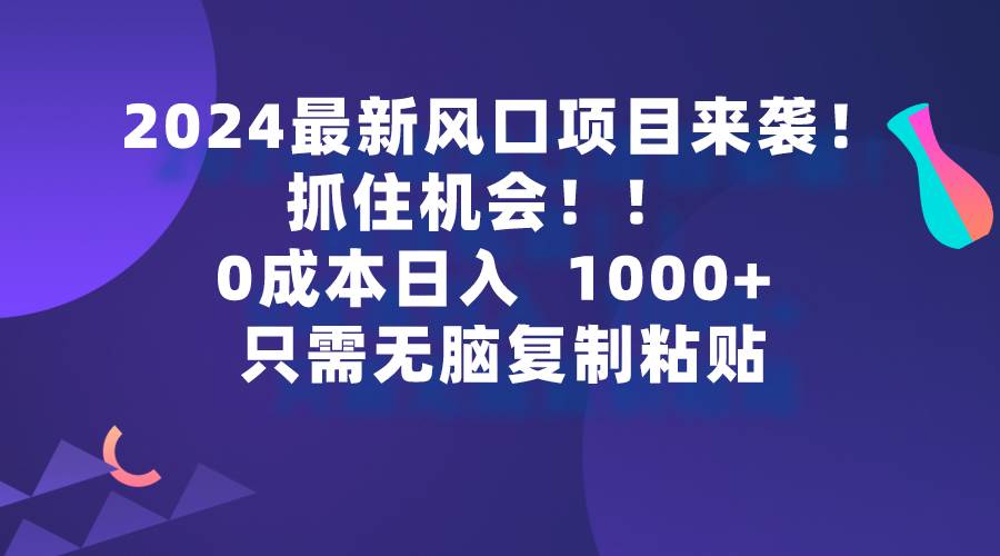 2024最新风口项目来袭，抓住机会，0成本一部手机日入1000+，只需无脑复…-搞钱专业户