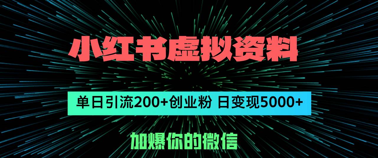 小红书虚拟资料日引流200+创业粉，单日变现5000+-搞钱专业户