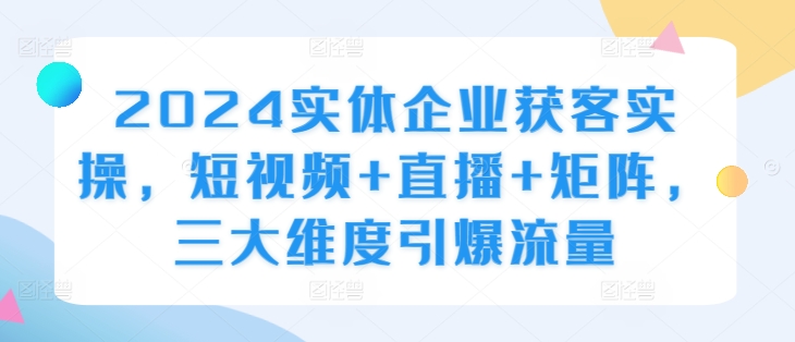 2024实体企业获客实操，短视频+直播+矩阵，三大维度引爆流量-搞钱专业户