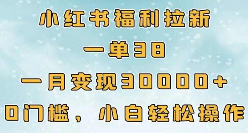 小红书福利拉新，一单38，一月3000+轻轻松松，0门槛小白轻松操作-搞钱专业户