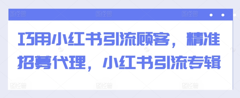 巧用小红书引流顾客，精准招募代理，小红书引流专辑-搞钱专业户