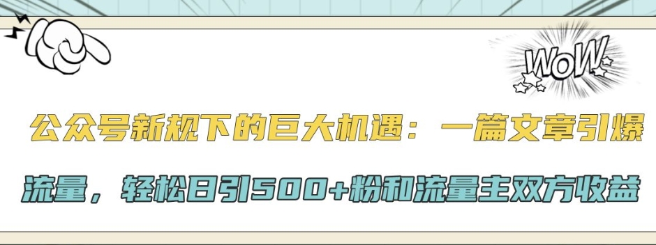公众号新规下的巨大机遇：一篇文章引爆流量，轻松日引500+粉和流量主双方收益-搞钱专业户