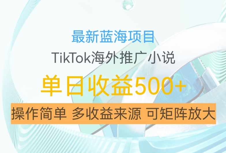 最新蓝海项目，利用tiktok海外推广小说赚钱佣金，简单易学，日入500+，可矩阵放大【揭秘】-搞钱专业户
