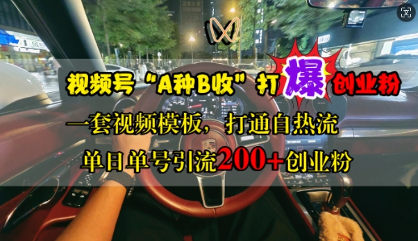 视频号“A种B收”打爆创业粉，一套视频模板打通自热流，单日单号引流200+创业粉-搞钱专业户
