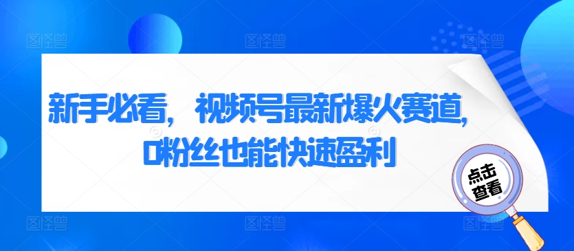新手必看，视频号最新爆火赛道，0粉丝也能快速盈利-搞钱专业户