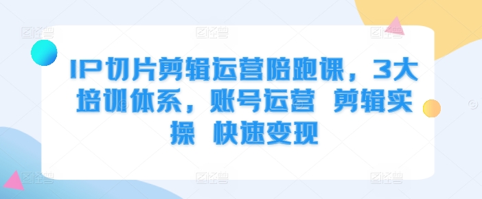 IP切片剪辑运营陪跑课，3大培训体系，账号运营 剪辑实操 快速变现-搞钱专业户