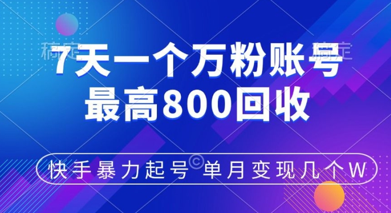 快手暴力起号，7天涨万粉，小白当天起号，多种变现方式，单月变现几个-搞钱专业户