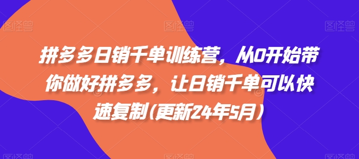 拼多多日销千单训练营，从0开始带你做好拼多多，让日销千单可以快速复制(更新24年10月)-搞钱专业户