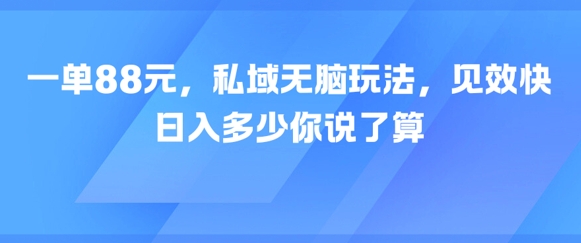 一单88元，私域无脑玩法，见效快，日入多少你说了算-搞钱专业户